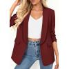 image:imagePRETTYGARDEN Womens 2026 Spring Blazers Business Casual Outfits Open Front Ruched 34 Sleeve Lightweight Work Suits JacketsBurgundy
