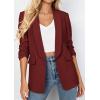 image:imagePRETTYGARDEN Womens 2026 Spring Blazers Business Casual Outfits Open Front Ruched 34 Sleeve Lightweight Work Suits JacketsBurgundy