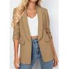 image:imagePRETTYGARDEN Womens 2026 Spring Blazers Business Casual Outfits Open Front Ruched 34 Sleeve Lightweight Work Suits JacketsKhaki