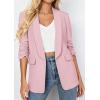 image:imagePRETTYGARDEN Womens 2026 Spring Blazers Business Casual Outfits Open Front Ruched 34 Sleeve Lightweight Work Suits JacketsPink