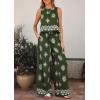 image:imagePRETTYGARDEN Womens 2026 Summer 2 Piece Lounge Sets Boho Floral Tank Tops Flowy Wide Leg Pants Travel Beach Vacation OutfitsFloral Dark Green White