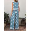 image:imagePRETTYGARDEN Womens 2026 Summer 2 Piece Lounge Sets Boho Floral Tank Tops Flowy Wide Leg Pants Travel Beach Vacation OutfitsFloral Grey Blue White