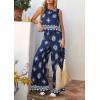 image:imagePRETTYGARDEN Womens 2026 Summer 2 Piece Lounge Sets Boho Floral Tank Tops Flowy Wide Leg Pants Travel Beach Vacation OutfitsFloral Navy White