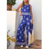 image:imagePRETTYGARDEN Womens 2026 Summer 2 Piece Lounge Sets Boho Floral Tank Tops Flowy Wide Leg Pants Travel Beach Vacation OutfitsFloral Royal Blue White