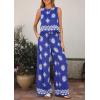 image:imagePRETTYGARDEN Womens 2026 Summer 2 Piece Lounge Sets Boho Floral Tank Tops Flowy Wide Leg Pants Travel Beach Vacation OutfitsFloral Royal Blue White