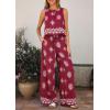image:imagePRETTYGARDEN Womens 2026 Summer 2 Piece Lounge Sets Boho Floral Tank Tops Flowy Wide Leg Pants Travel Beach Vacation OutfitsFloral Wine Red White
