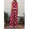 image:imagePRETTYGARDEN Womens 2026 Summer 2 Piece Lounge Sets Boho Floral Tank Tops Flowy Wide Leg Pants Travel Beach Vacation OutfitsFloral Wine Red White