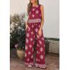image:imagePRETTYGARDEN Womens 2026 Summer 2 Piece Lounge Sets Boho Floral Tank Tops Flowy Wide Leg Pants Travel Beach Vacation OutfitsFloral Wine Red White