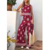 image:imagePRETTYGARDEN Womens 2026 Summer 2 Piece Lounge Sets Boho Floral Tank Tops Flowy Wide Leg Pants Travel Beach Vacation OutfitsFloral Wine Red White