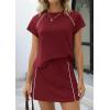 image:imagePRETTYGARDEN Womens 2026 Summer 2 Piece Skirt Sets Short Sleeve Shirts Tops Skorts Matching Workout Clothes Travel OutfitsBurgundy