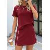 image:imagePRETTYGARDEN Womens 2026 Summer 2 Piece Skirt Sets Short Sleeve Shirts Tops Skorts Matching Workout Clothes Travel OutfitsBurgundy