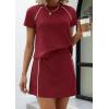 image:imagePRETTYGARDEN Womens 2026 Summer 2 Piece Skirt Sets Short Sleeve Shirts Tops Skorts Matching Workout Clothes Travel OutfitsBurgundy