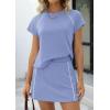 image:imagePRETTYGARDEN Womens 2026 Summer 2 Piece Skirt Sets Short Sleeve Shirts Tops Skorts Matching Workout Clothes Travel OutfitsLight Blue