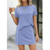 image:imagePRETTYGARDEN Womens 2026 Summer 2 Piece Skirt Sets Short Sleeve Shirts Tops Skorts Matching Workout Clothes Travel OutfitsLight Blue