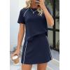 image:imagePRETTYGARDEN Womens 2026 Summer 2 Piece Skirt Sets Short Sleeve Shirts Tops Skorts Matching Workout Clothes Travel OutfitsNavy Blue