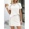 image:imagePRETTYGARDEN Womens 2026 Summer 2 Piece Skirt Sets Short Sleeve Shirts Tops Skorts Matching Workout Clothes Travel OutfitsWhite