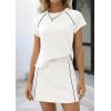 image:imagePRETTYGARDEN Womens 2026 Summer 2 Piece Skirt Sets Short Sleeve Shirts Tops Skorts Matching Workout Clothes Travel OutfitsWhite