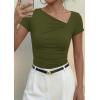image:imagePRETTYGARDEN Womens 2026 Summer Asymmetrical Y2K Tops Trendy Ribbed Short Sleeve Fitted Tee Shirts Spring Fashion ClothingArmy Green