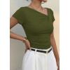 image:imagePRETTYGARDEN Womens 2026 Summer Asymmetrical Y2K Tops Trendy Ribbed Short Sleeve Fitted Tee Shirts Spring Fashion ClothingArmy Green