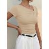image:imagePRETTYGARDEN Womens 2026 Summer Asymmetrical Y2K Tops Trendy Ribbed Short Sleeve Fitted Tee Shirts Spring Fashion ClothingBeige