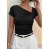 image:imagePRETTYGARDEN Womens 2026 Summer Asymmetrical Y2K Tops Trendy Ribbed Short Sleeve Fitted Tee Shirts Spring Fashion ClothingBlack