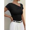 image:imagePRETTYGARDEN Womens 2026 Summer Asymmetrical Y2K Tops Trendy Ribbed Short Sleeve Fitted Tee Shirts Spring Fashion ClothingBlack