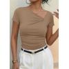 image:imagePRETTYGARDEN Womens 2026 Summer Asymmetrical Y2K Tops Trendy Ribbed Short Sleeve Fitted Tee Shirts Spring Fashion ClothingKhaki