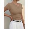 image:imagePRETTYGARDEN Womens 2026 Summer Asymmetrical Y2K Tops Trendy Ribbed Short Sleeve Fitted Tee Shirts Spring Fashion ClothingKhaki