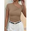 image:imagePRETTYGARDEN Womens 2026 Summer Asymmetrical Y2K Tops Trendy Ribbed Short Sleeve Fitted Tee Shirts Spring Fashion ClothingKhaki