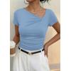 image:imagePRETTYGARDEN Womens 2026 Summer Asymmetrical Y2K Tops Trendy Ribbed Short Sleeve Fitted Tee Shirts Spring Fashion ClothingLight Blue