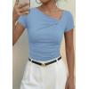 image:imagePRETTYGARDEN Womens 2026 Summer Asymmetrical Y2K Tops Trendy Ribbed Short Sleeve Fitted Tee Shirts Spring Fashion ClothingLight Blue