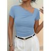 image:imagePRETTYGARDEN Womens 2026 Summer Asymmetrical Y2K Tops Trendy Ribbed Short Sleeve Fitted Tee Shirts Spring Fashion ClothingLight Blue