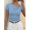 image:imagePRETTYGARDEN Womens 2026 Summer Asymmetrical Y2K Tops Trendy Ribbed Short Sleeve Fitted Tee Shirts Spring Fashion ClothingLight Blue