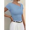 image:imagePRETTYGARDEN Womens 2026 Summer Asymmetrical Y2K Tops Trendy Ribbed Short Sleeve Fitted Tee Shirts Spring Fashion ClothingLight Blue