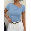 image:imagePRETTYGARDEN Womens 2026 Summer Asymmetrical Y2K Tops Trendy Ribbed Short Sleeve Fitted Tee Shirts Spring Fashion ClothingLight Blue