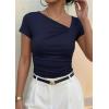 image:imagePRETTYGARDEN Womens 2026 Summer Asymmetrical Y2K Tops Trendy Ribbed Short Sleeve Fitted Tee Shirts Spring Fashion ClothingNavy Blue