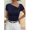image:imagePRETTYGARDEN Womens 2026 Summer Asymmetrical Y2K Tops Trendy Ribbed Short Sleeve Fitted Tee Shirts Spring Fashion ClothingNavy Blue