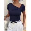 image:imagePRETTYGARDEN Womens 2026 Summer Asymmetrical Y2K Tops Trendy Ribbed Short Sleeve Fitted Tee Shirts Spring Fashion ClothingNavy Blue