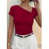 image:imagePRETTYGARDEN Womens 2026 Summer Asymmetrical Y2K Tops Trendy Ribbed Short Sleeve Fitted Tee Shirts Spring Fashion ClothingRed