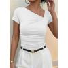image:imagePRETTYGARDEN Womens 2026 Summer Asymmetrical Y2K Tops Trendy Ribbed Short Sleeve Fitted Tee Shirts Spring Fashion ClothingWhite