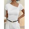 image:imagePRETTYGARDEN Womens 2026 Summer Asymmetrical Y2K Tops Trendy Ribbed Short Sleeve Fitted Tee Shirts Spring Fashion ClothingWhite
