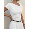 image:imagePRETTYGARDEN Womens 2026 Summer Asymmetrical Y2K Tops Trendy Ribbed Short Sleeve Fitted Tee Shirts Spring Fashion ClothingWhite