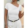 image:imagePRETTYGARDEN Womens 2026 Summer Asymmetrical Y2K Tops Trendy Ribbed Short Sleeve Fitted Tee Shirts Spring Fashion ClothingWhite