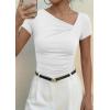 image:imagePRETTYGARDEN Womens 2026 Summer Asymmetrical Y2K Tops Trendy Ribbed Short Sleeve Fitted Tee Shirts Spring Fashion ClothingWhite