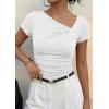 image:imagePRETTYGARDEN Womens 2026 Summer Asymmetrical Y2K Tops Trendy Ribbed Short Sleeve Fitted Tee Shirts Spring Fashion ClothingWhite