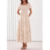 image:imagePRETTYGARDEN Womens 2026 Summer Boho Maxi Dresses Floral Short Sleeve Square Neck Smocked Flowy Long Dress Vacation OutfitsBeige