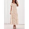 image:imagePRETTYGARDEN Womens 2026 Summer Boho Maxi Dresses Floral Short Sleeve Square Neck Smocked Flowy Long Dress Vacation OutfitsBeige
