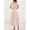 image:imagePRETTYGARDEN Womens 2026 Summer Boho Maxi Dresses Floral Short Sleeve Square Neck Smocked Flowy Long Dress Vacation OutfitsBeige