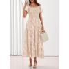 image:imagePRETTYGARDEN Womens 2026 Summer Boho Maxi Dresses Floral Short Sleeve Square Neck Smocked Flowy Long Dress Vacation OutfitsBeige