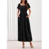 image:imagePRETTYGARDEN Womens 2026 Summer Boho Maxi Dresses Floral Short Sleeve Square Neck Smocked Flowy Long Dress Vacation OutfitsBlack